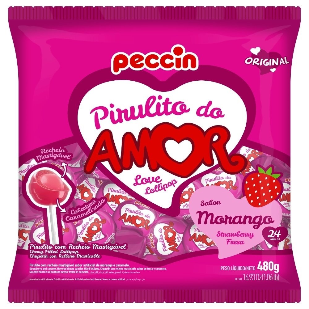 Pirulito Peccin Morango do Amor 480g