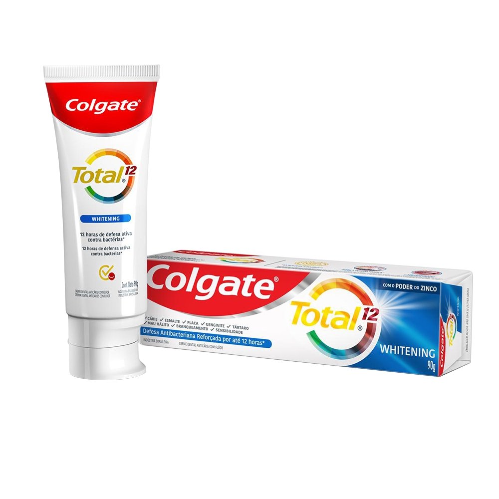 Creme Dental Colgate Total Whitening, Anticárie com Flúor Ajuda a Remover Manchas 90g