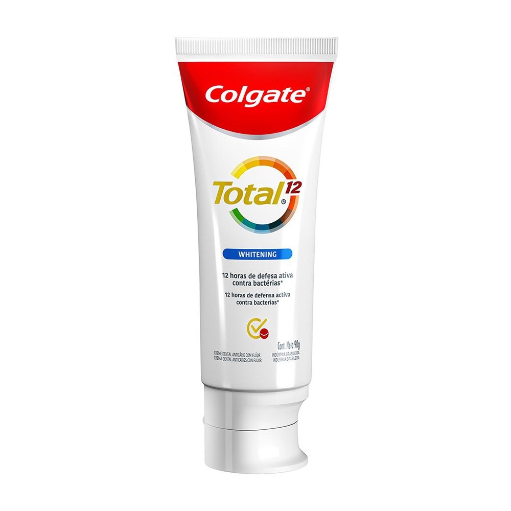 Creme Dental Colgate Total Whitening, Anticárie com Flúor Ajuda a Remover Manchas 90g
