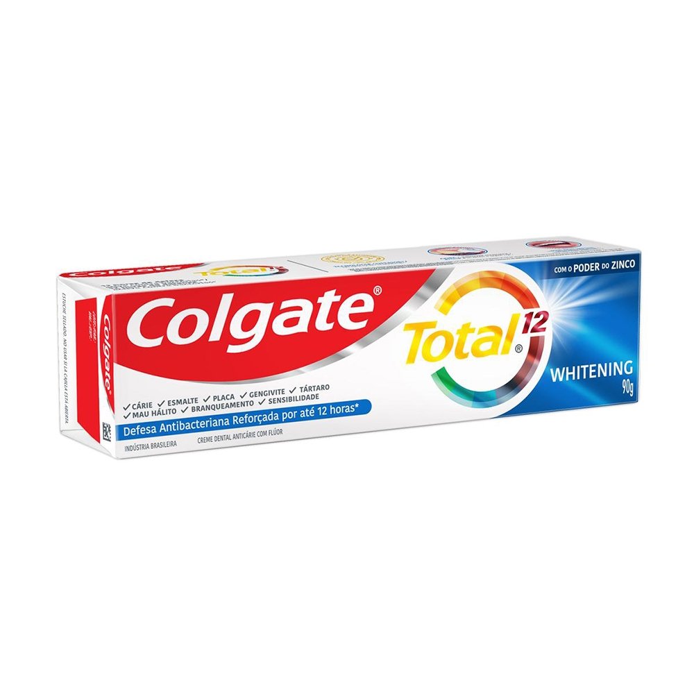 Creme Dental Colgate Total Whitening, Anticárie com Flúor Ajuda a Remover Manchas 90g