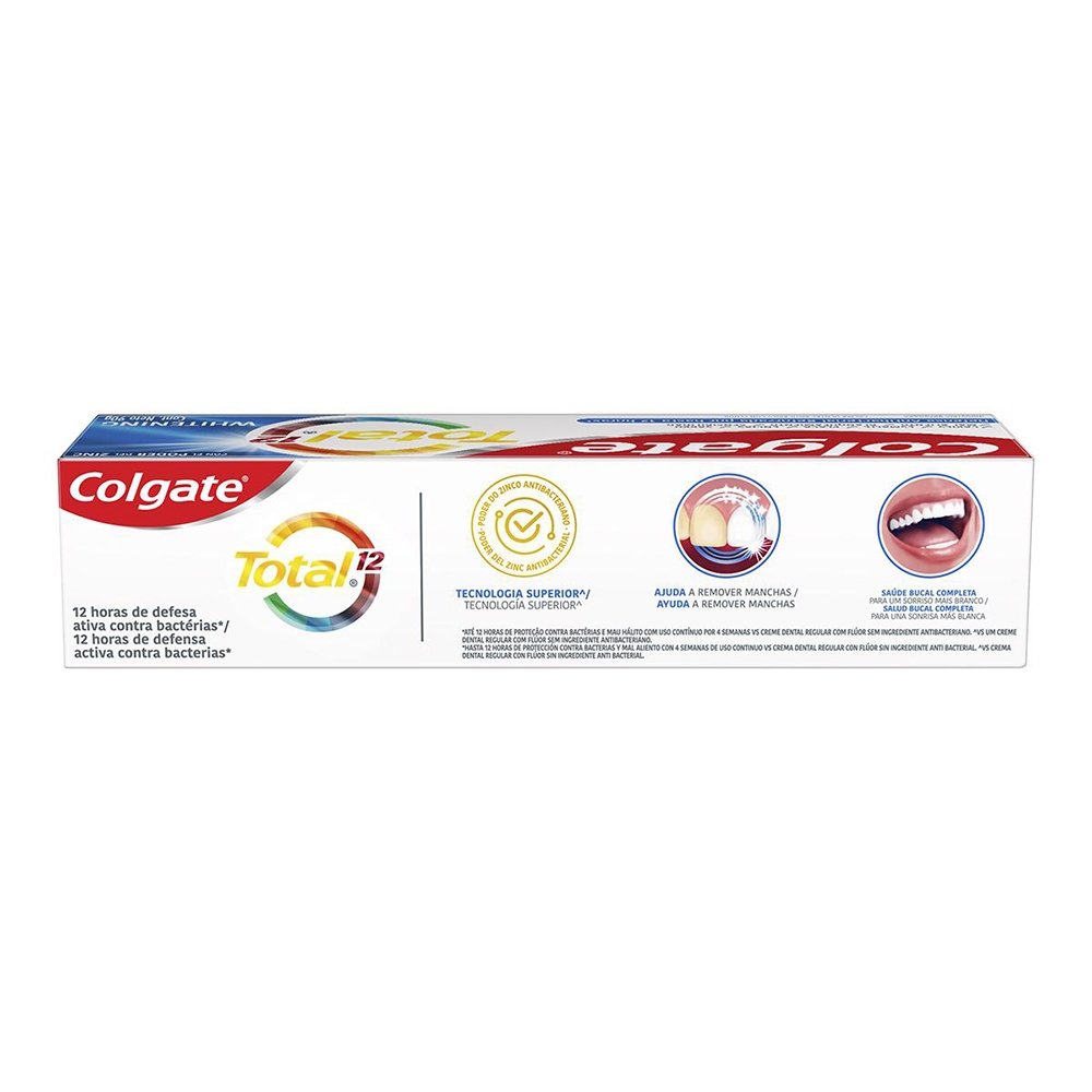 Creme Dental Colgate Total Whitening, Anticárie com Flúor Ajuda a Remover Manchas 90g