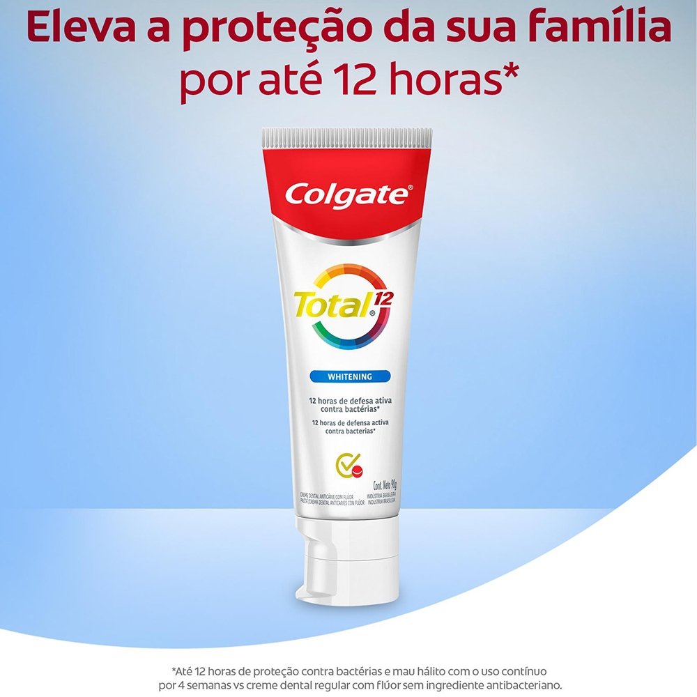 Creme Dental Colgate Total Whitening, Anticárie com Flúor Ajuda a Remover Manchas 90g