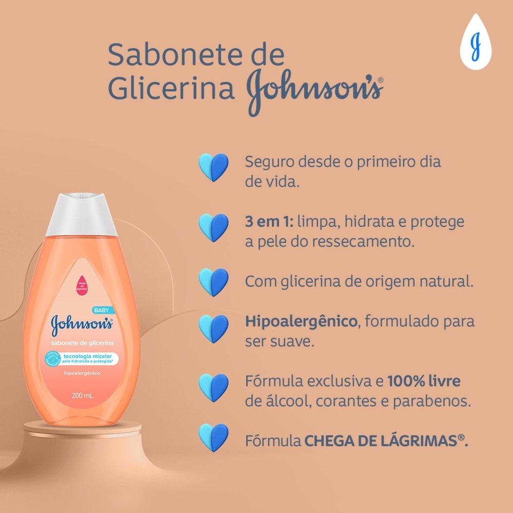 Sabonete Líquido Johnson Baby Glicerina Cabeça aos Pés 200ml