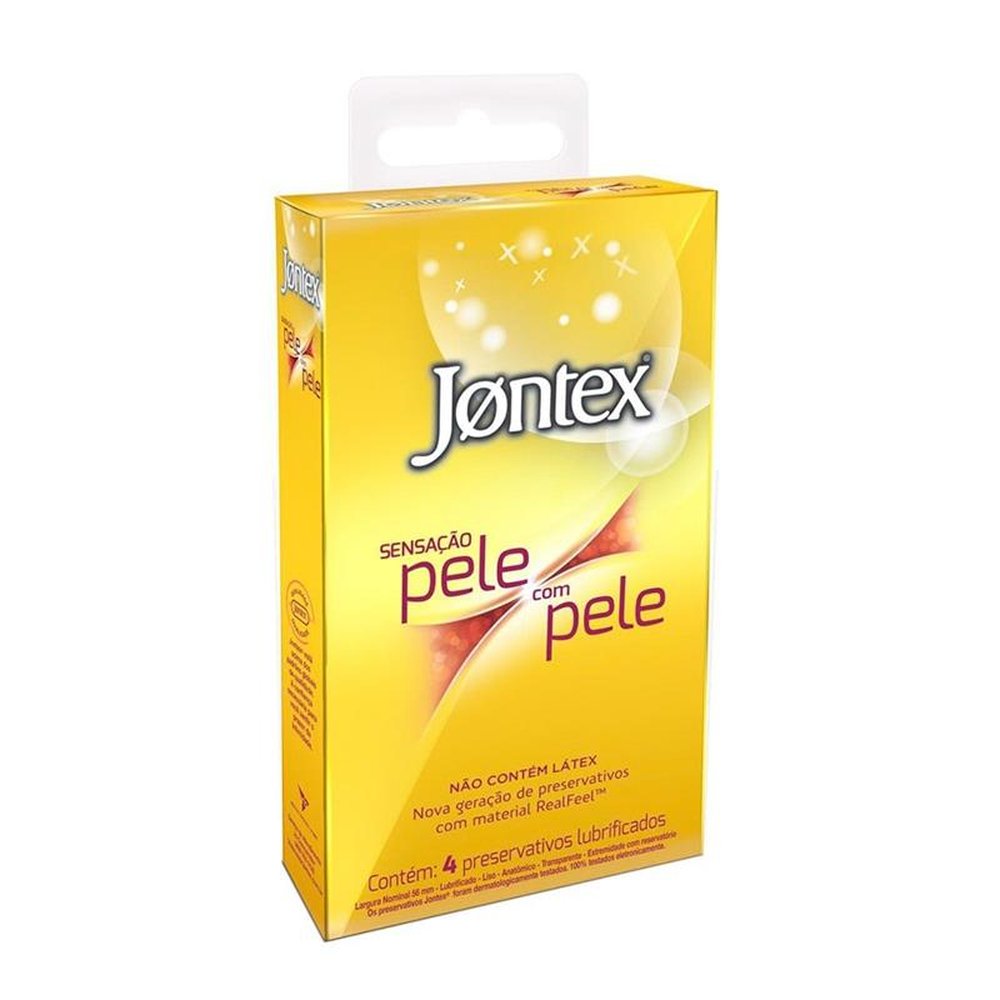Preservativo Jontex Lubrificado Sensação Pele com Pele Embalagem com 4 Unidades
