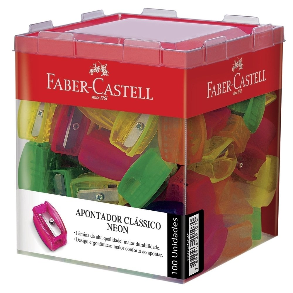 Apontador Neon Simples Sortido Faber Castell - Embalagem com 100 Unidades
