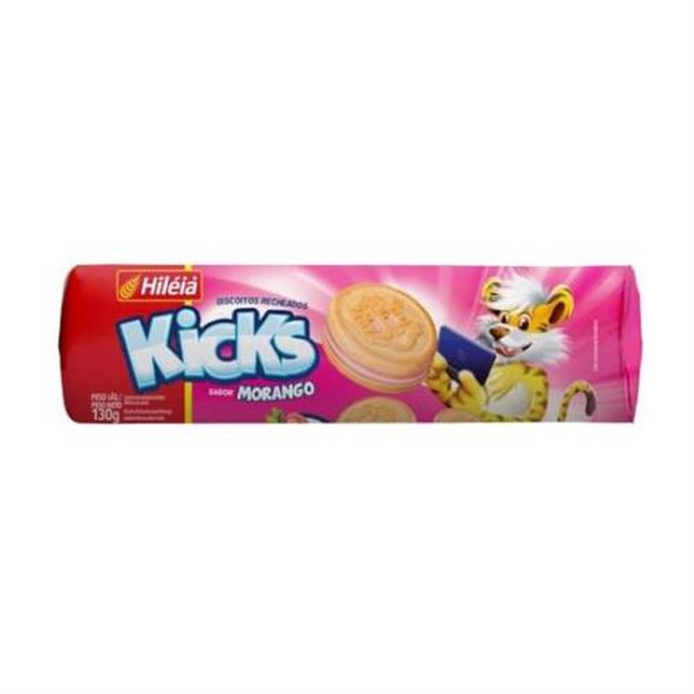 Biscoito Recheado Kicks Hiléia Morango 130gr - Caixa Contém 30 unidades.