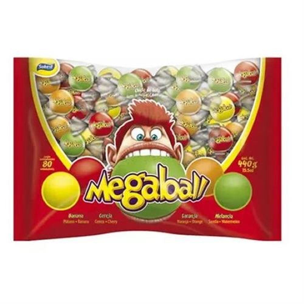 Chiclete Megaball Sortido 440gr - Caixa contém 12 pacotes.