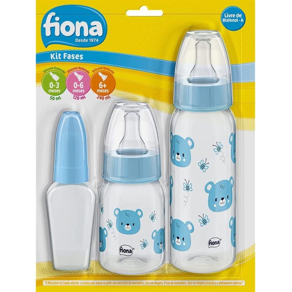 Kit Fases Mamadeira Fiona 50ml 120ml 240ml Azul
