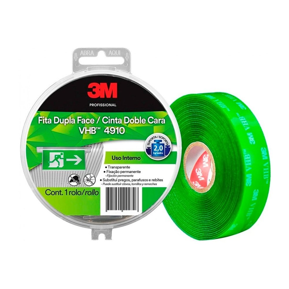 Fita Dupla Face 3m Fixa Forte VHB 4910 Transparente 12mmx5m SM