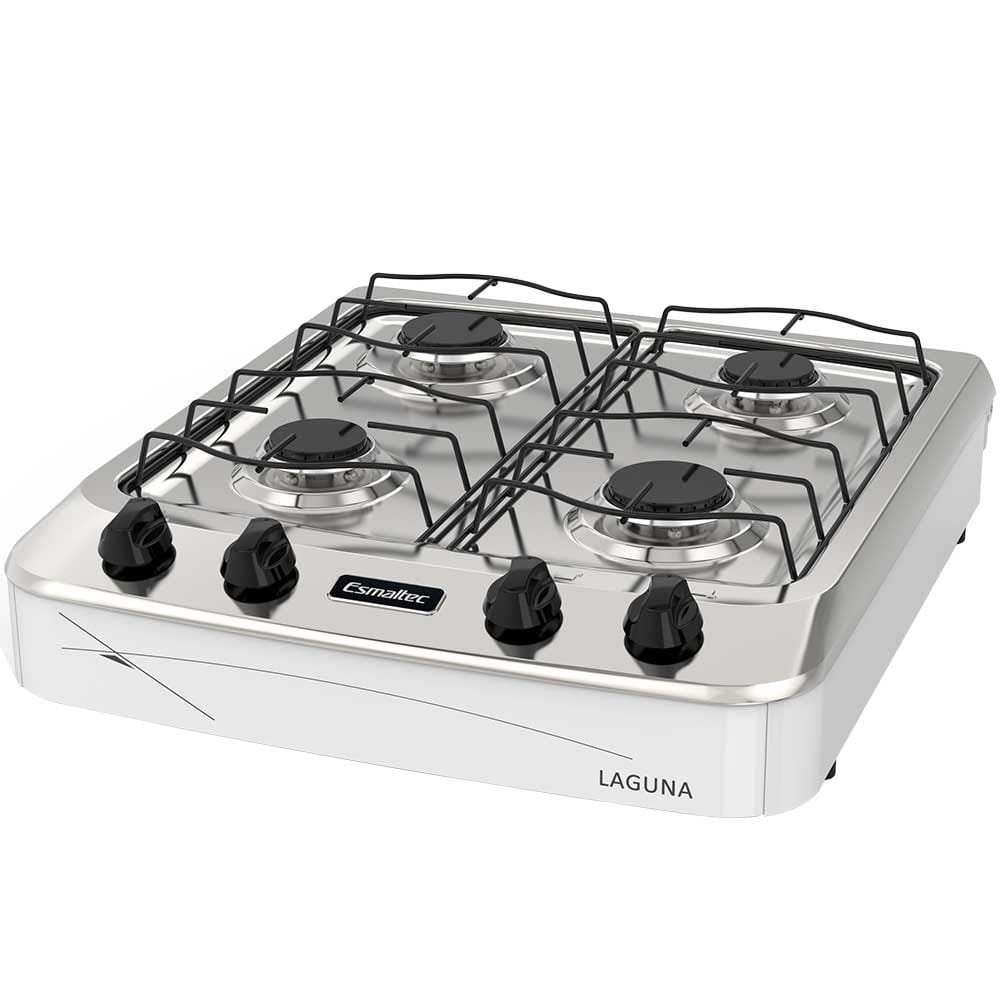Fogão de Mesa Esmaltec - 4 Bocas Laguna, Mesa de Inox, Branco