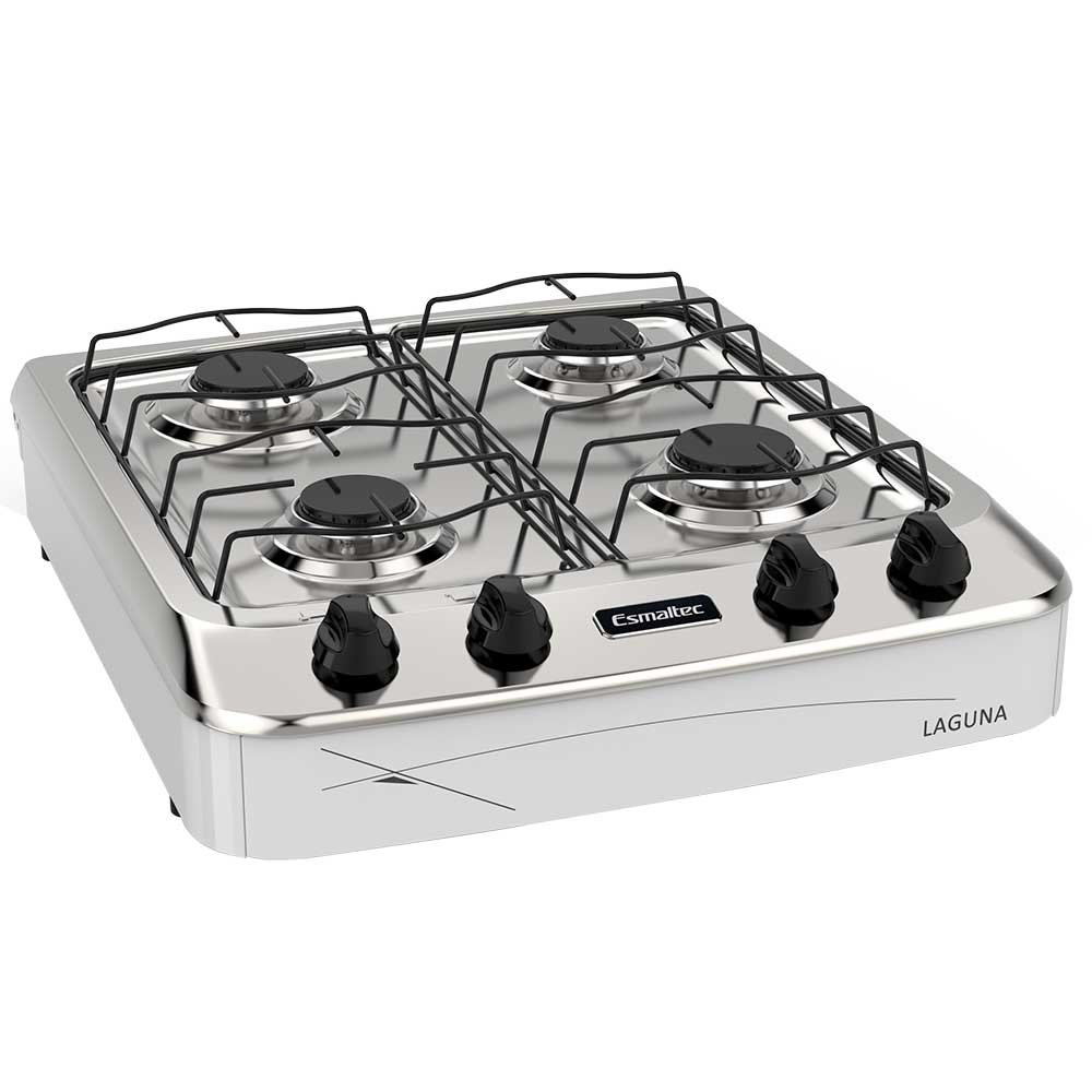 Fogão de Mesa Esmaltec - 4 Bocas Laguna, Mesa de Inox, Branco