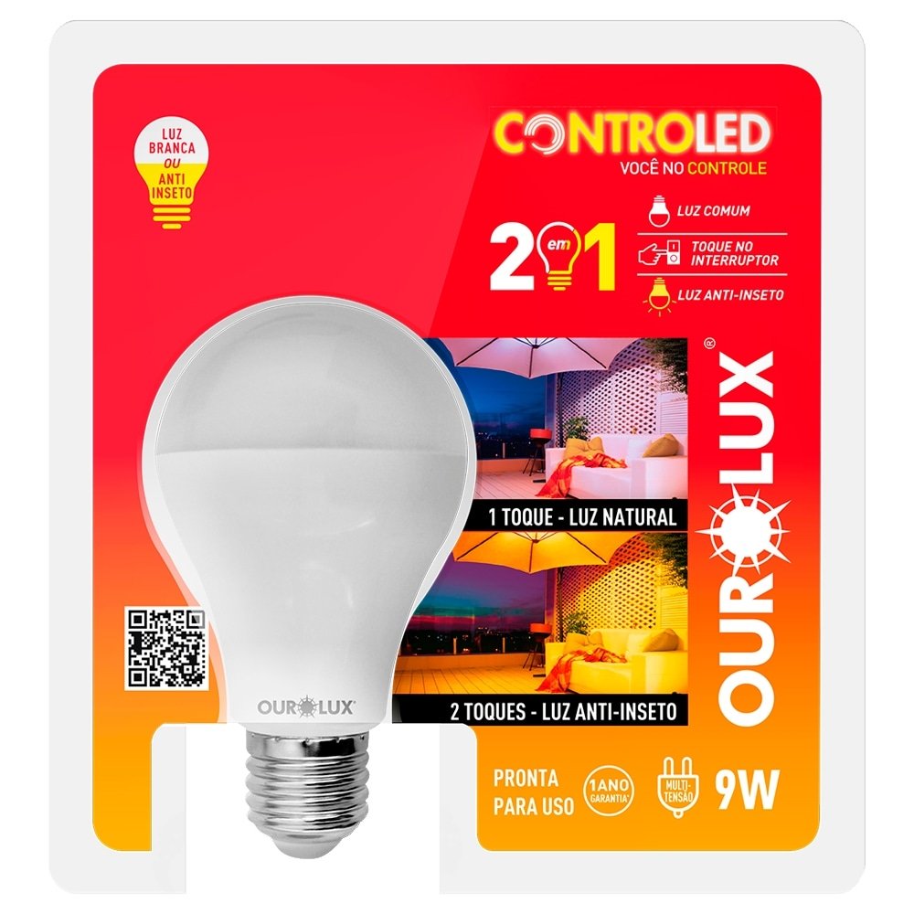 Lâmpada Inteligente Ourolux Controled 2 em 1 Luz Branca 9w 6,5w ou Anti Inseto