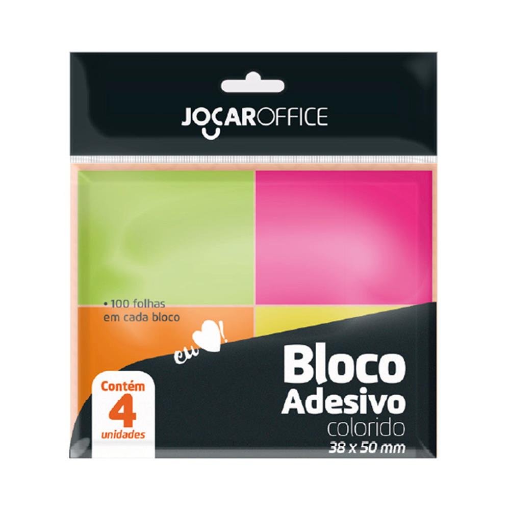Bloco Adesivo Colorido 38X50mm C/4 Cores 100 Folhas Jocar Office 91115