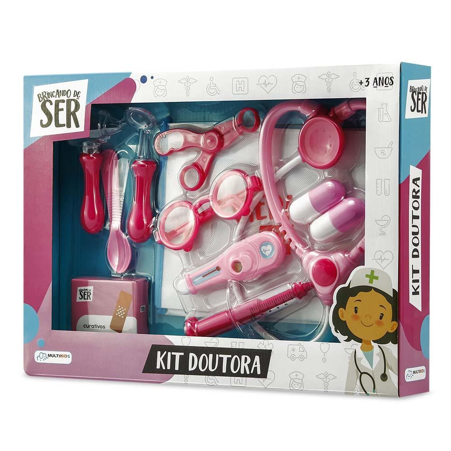 Brincando de Ser Kit Doutora com Acessórios Indicado para +3 Anos Rosa/Branco Multikids - BR960