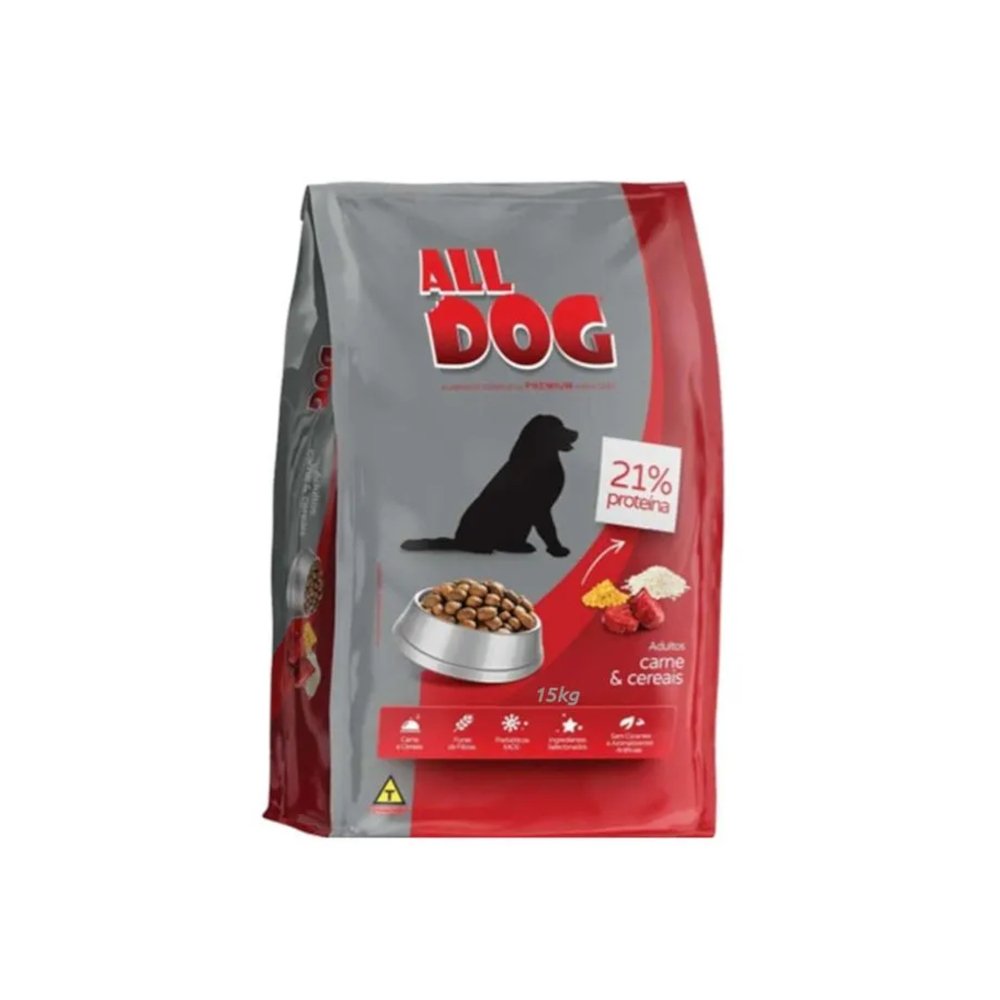 Ração Para Cães Adultos All Dog Sabor Carne e Cereais Pacote 15kg