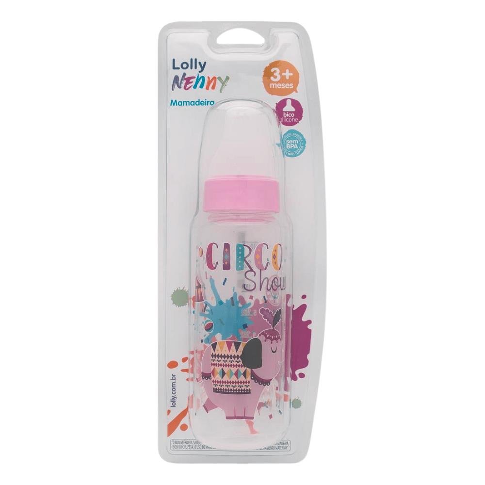 Mamadeira Lolly Circo Tip Silicone Bico Redondo Rosa 240ml 1360-01