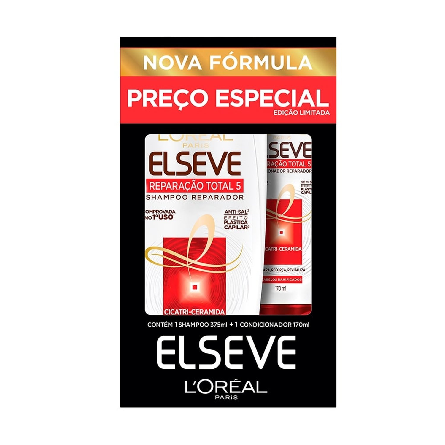 Kit com Shampoo 375ml + Condicionador Elseve 170ml Reparação Total 5