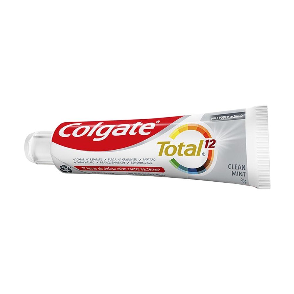 Creme Dental Colgate Total Clean Mint 24 horas, Anticárie com Flúor 50g - Embalagem com 12 Unidades