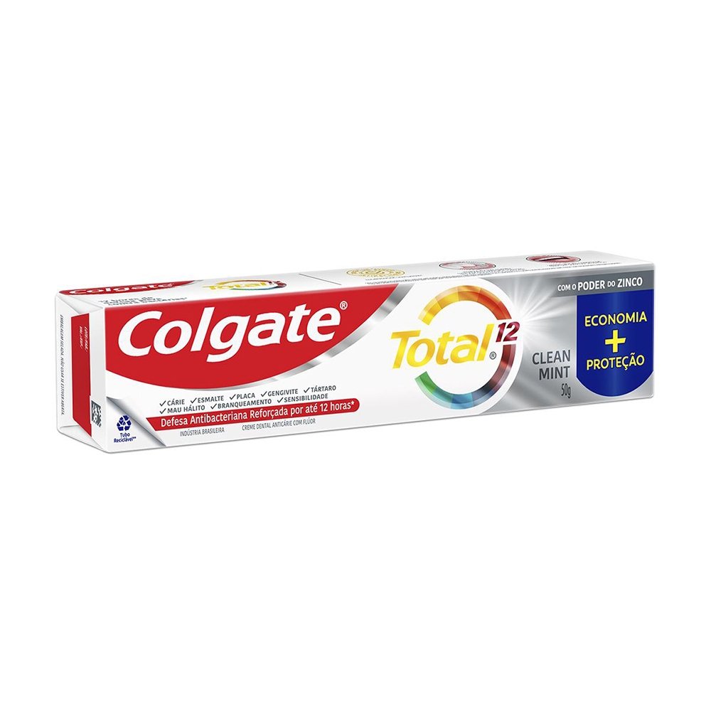 Creme Dental Colgate Total Clean Mint 24 horas, Anticárie com Flúor 50g - Embalagem com 12 Unidades