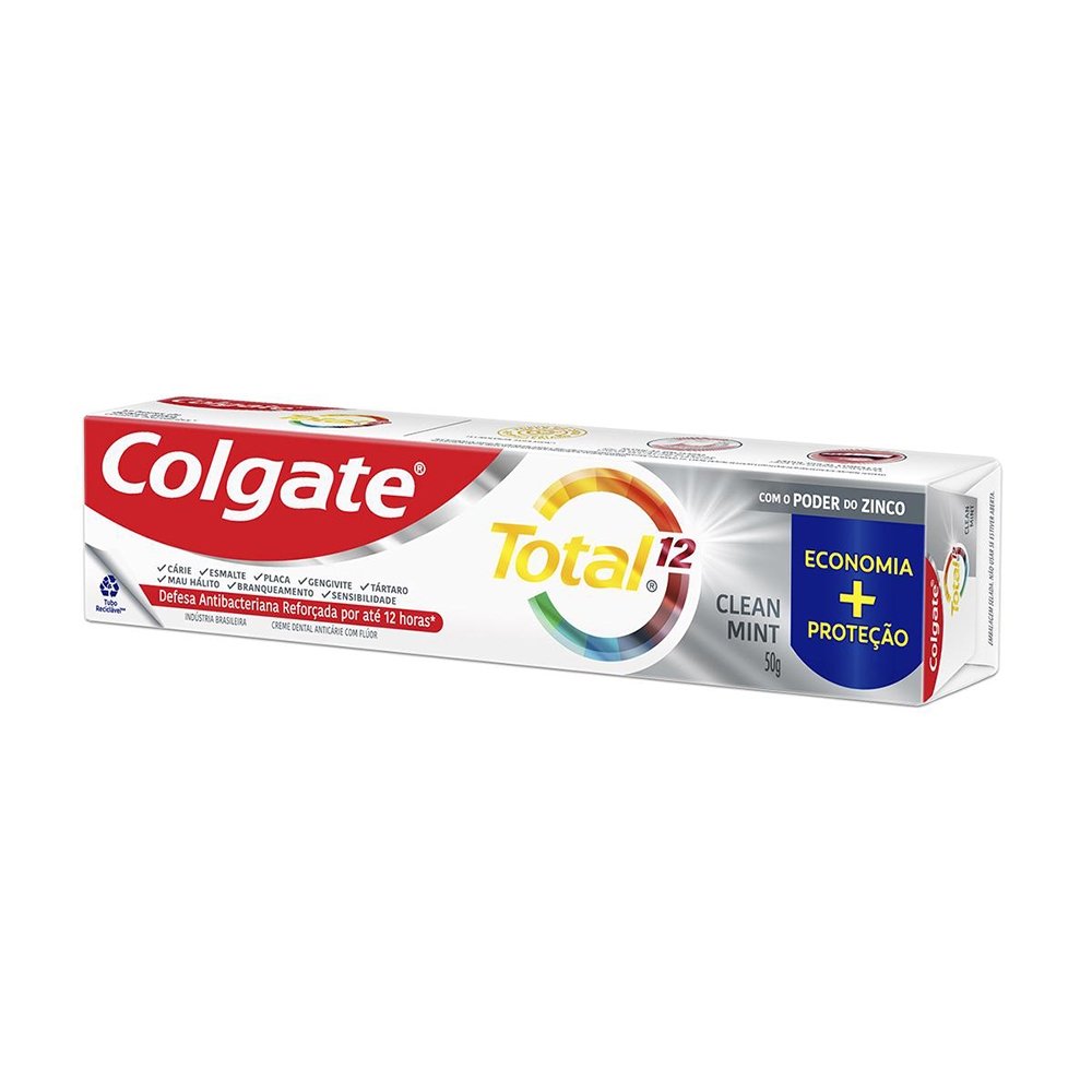 Creme Dental Colgate Total Clean Mint 24 horas, Anticárie com Flúor 50g - Embalagem com 12 Unidades