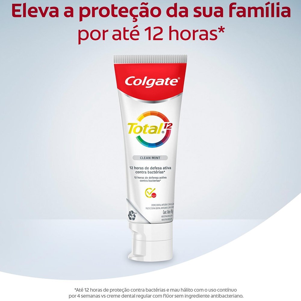 Creme Dental Colgate Total Clean Mint 24 horas, Anticárie com Flúor 50g - Embalagem com 12 Unidades