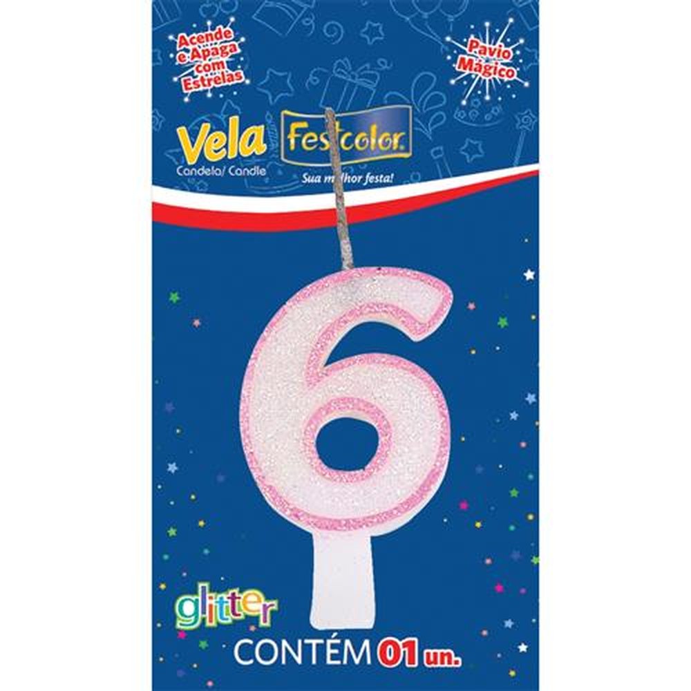 Vela Glitter Rosa N 6