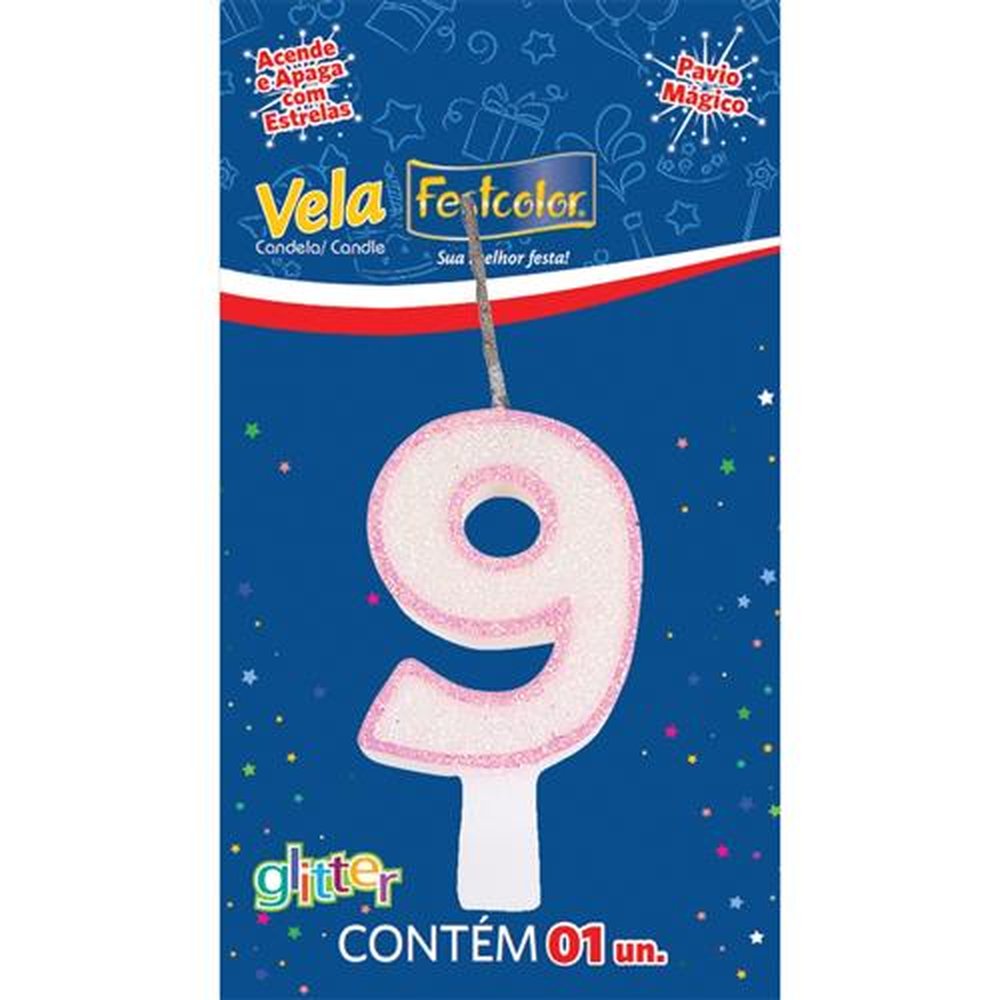 Vela Glitter Rosa N 9