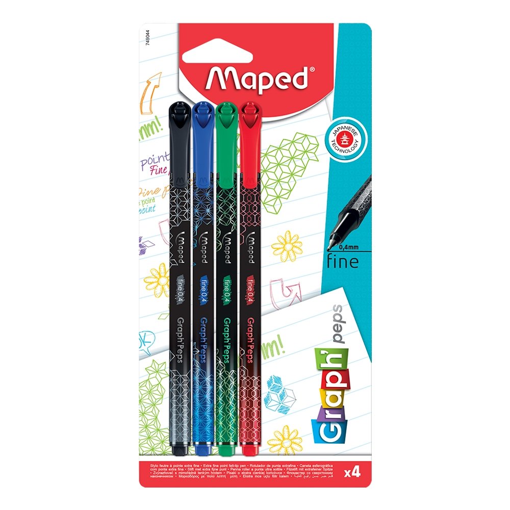 Caneta Maped Graph Peps 0,4mm Fine Blister 4 Cores - Embalagem com 4 Unidades