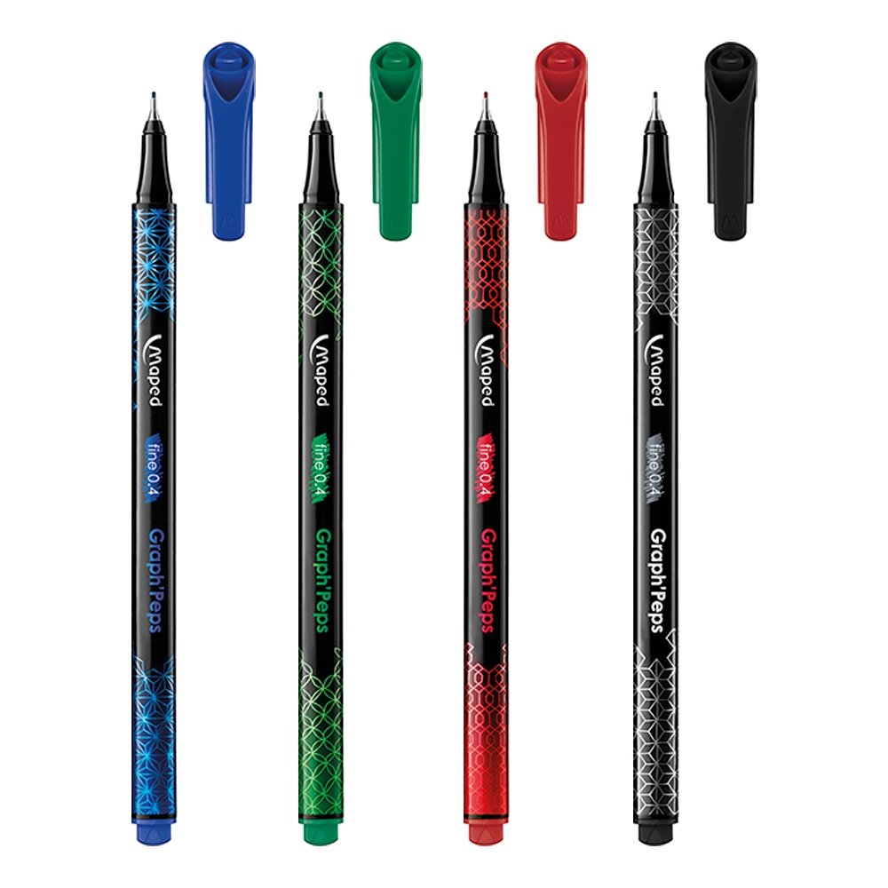 Caneta Maped Graph Peps 0,4mm Fine Blister 4 Cores - Embalagem com 4 Unidades