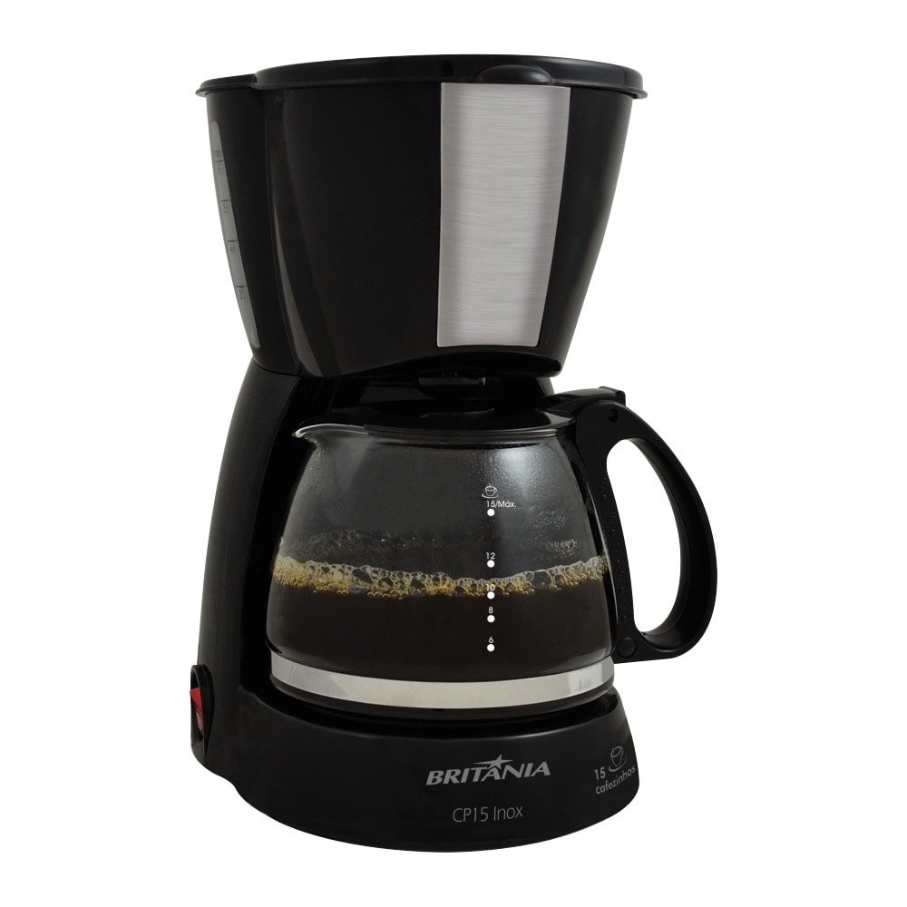 Cafeteira Elétrica Britânia CP15 - 15 Xícaras, Jarra de Vidro, Preta/Inox 110V