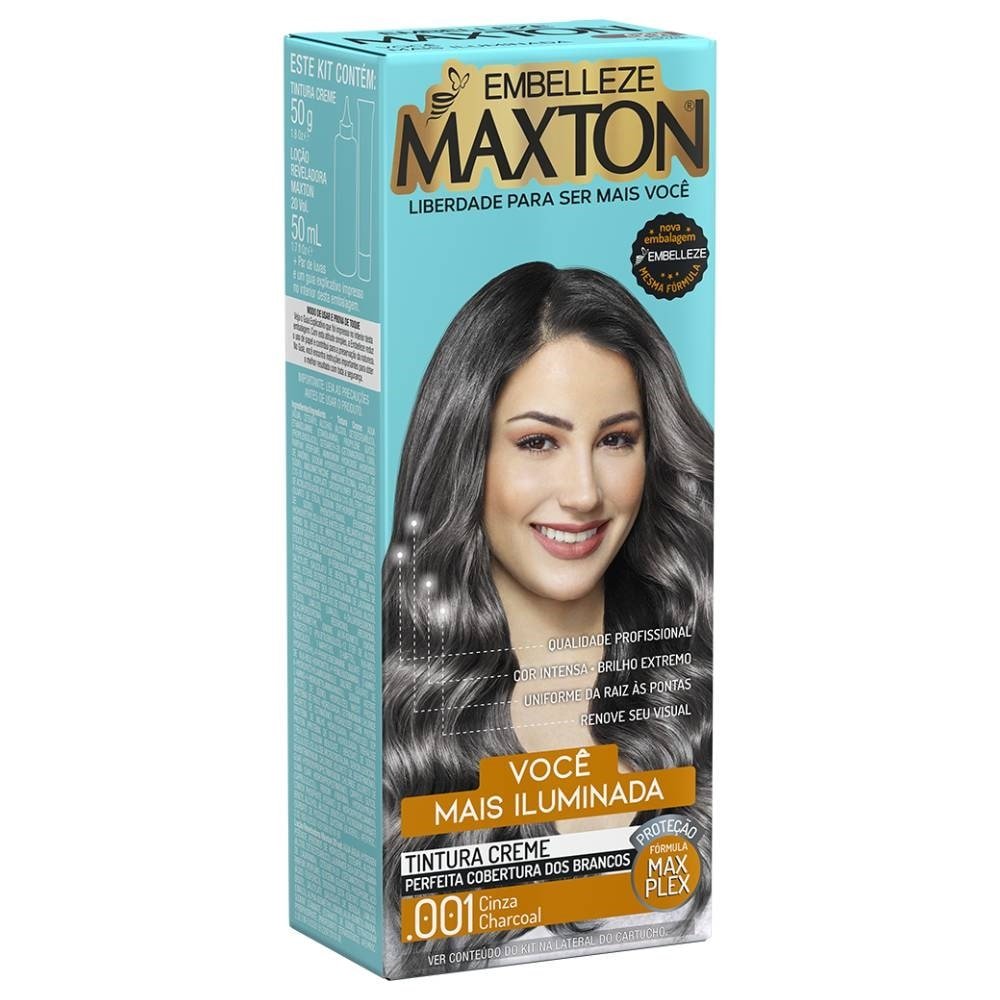 Tintura Maxton Kit Pratico 001 Cinza Charcoal
