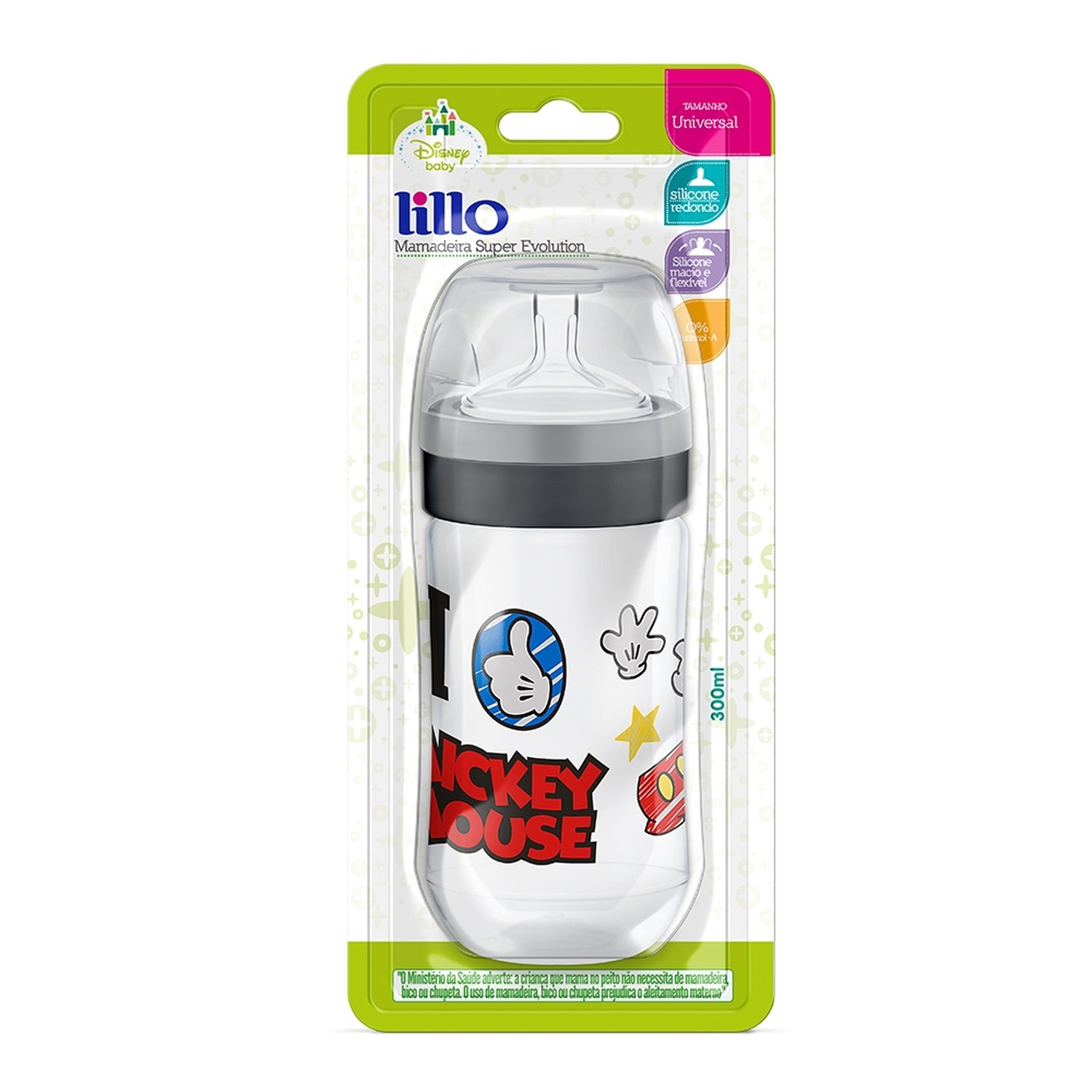 Mamadeira Lillo Super Evolution Disney Silicone Preto 300ml