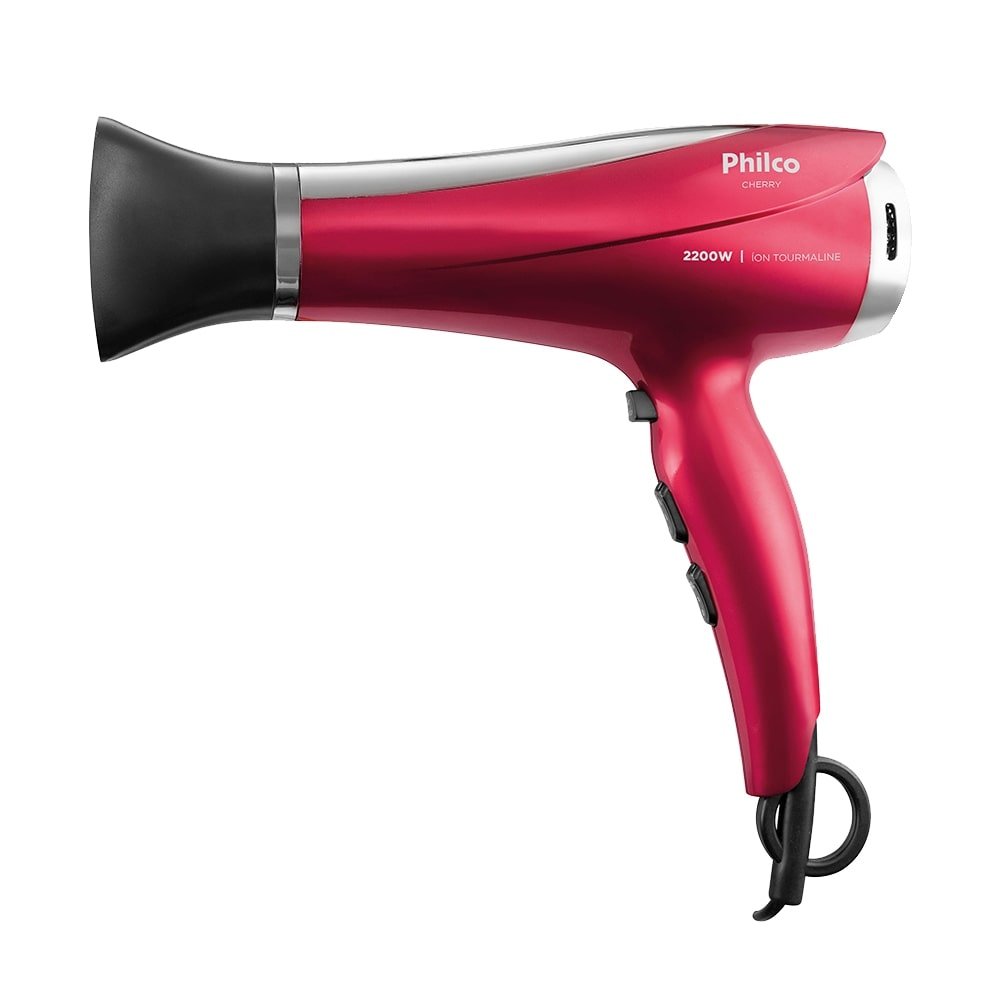 Secador de Cabelo Philco Cherry Tourmaline Íon com 2 Velocidades 3 Temperaturas 2200W, Vermelho, 220V