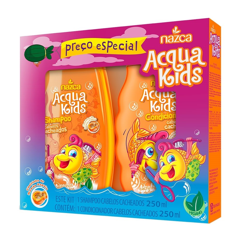 Kit Shampoo + Condicionador Acqua Kids Cabelos Cacheados 250ml