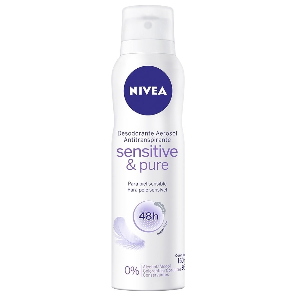 Desodorante Nivea Aerosol Feminino Sensitive e Pure Sem Perfume 150ml