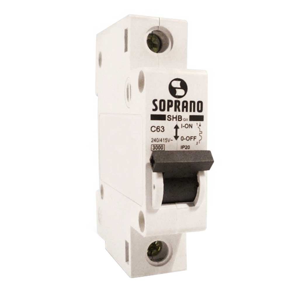 Disjuntor Soprano Din SHB-GII 1P 50A Curva C Branco
