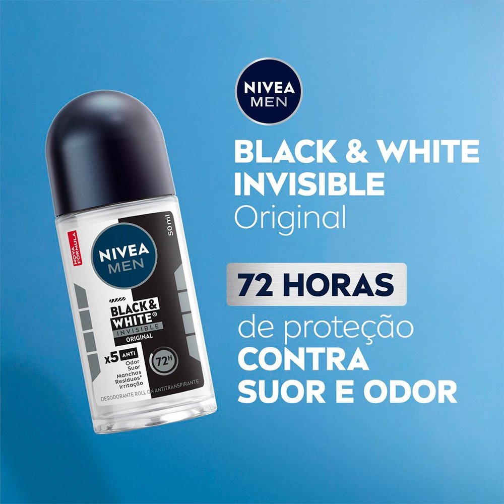 Desodorante Nivea Roll On Masculino Invisible Black & White Original 50ml