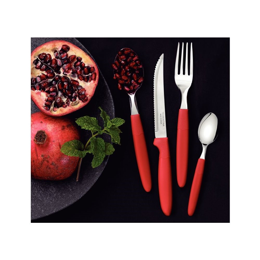 Faqueiro com 24 peças Vermelho com Lâminas em Aço Inox e Cabos de Polipropileno com Pote Plástico Ipanema Tramontina