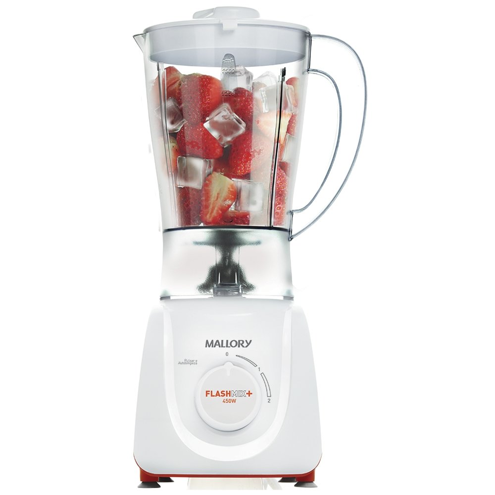 Liquidificador Mallory Flash Mix - Copo de Plástico, 2 Velocidades + Pulsar, 450W, Branco, 110V