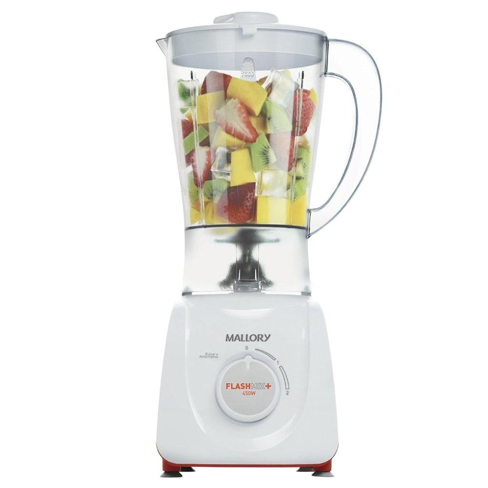 Liquidificador Mallory Flash Mix - Copo de Plástico, 2 Velocidades + Pulsar, 450W, Branco, 110V