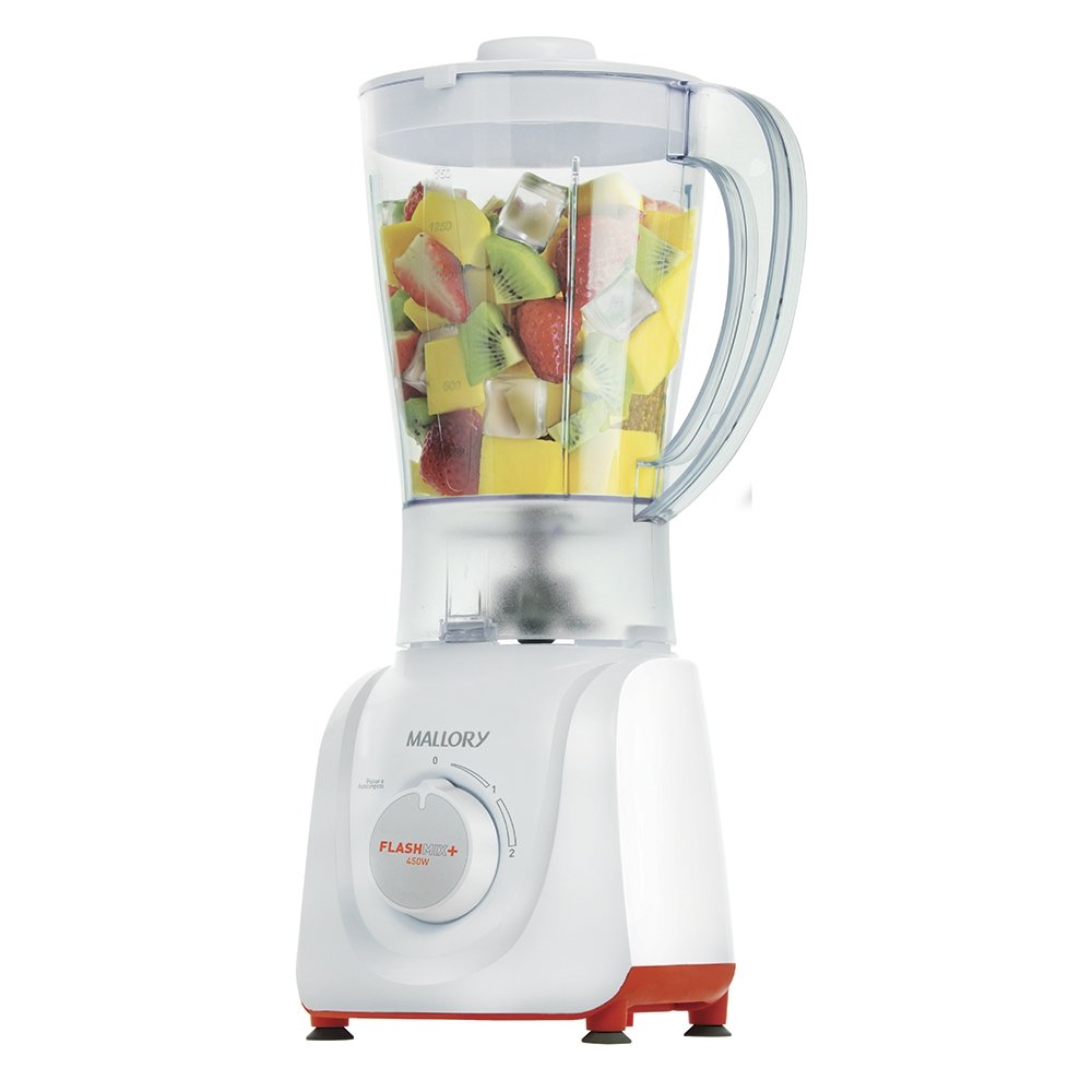 Liquidificador Mallory Flash Mix - Copo de Plástico, 2 Velocidades + Pulsar, 450W, Branco, 110V