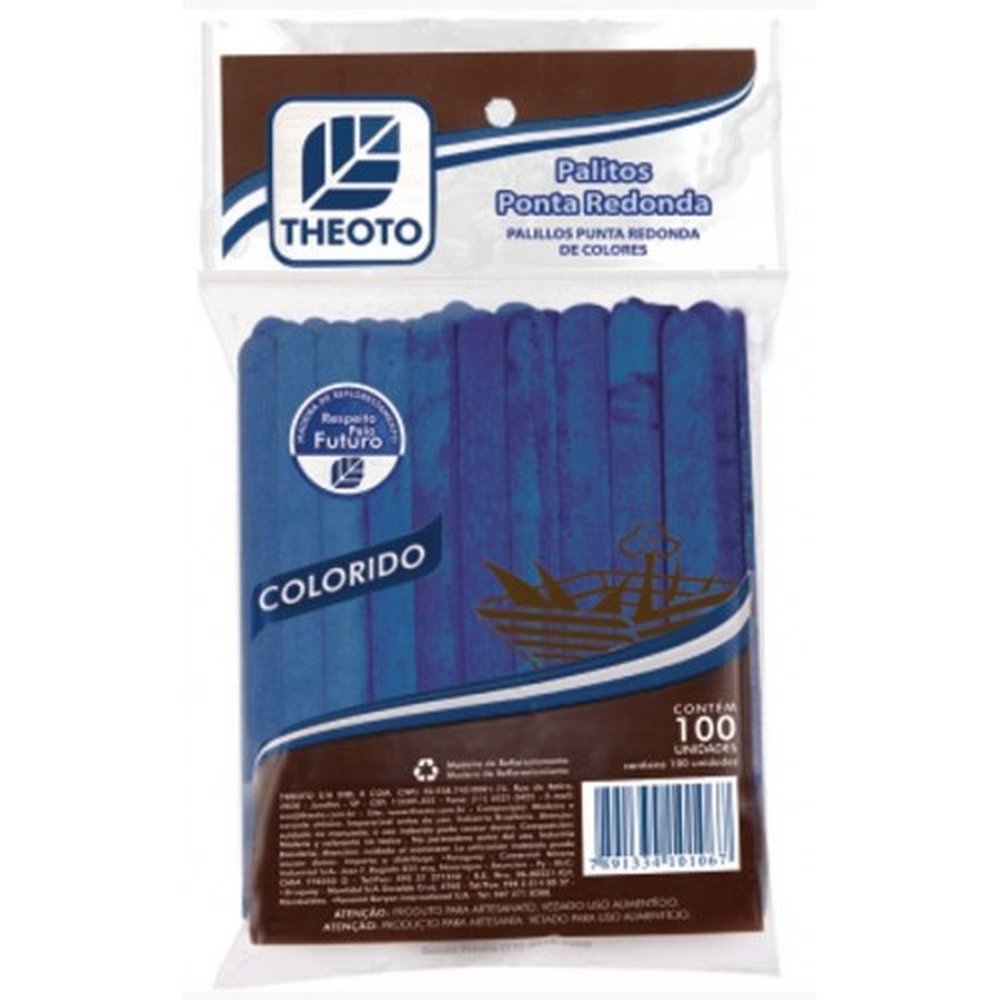 Palito Picole Redondo Theoto Azul C/100