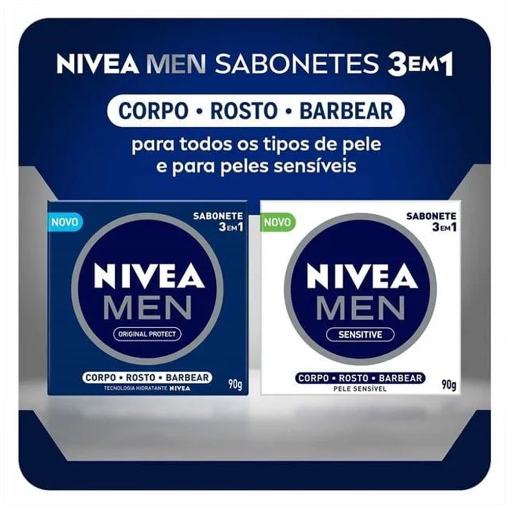 Sabonete Nivea Men Original Protect 3 em 1 90g Embalagem com 12 Unidades