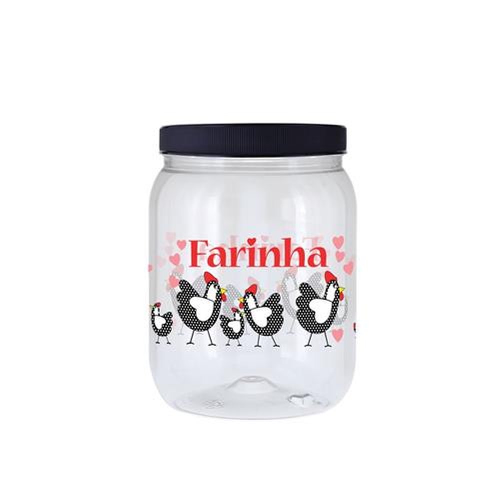 Pote Plástico 1,7L Redondo Decorado Galinha Farinha Bandeirante