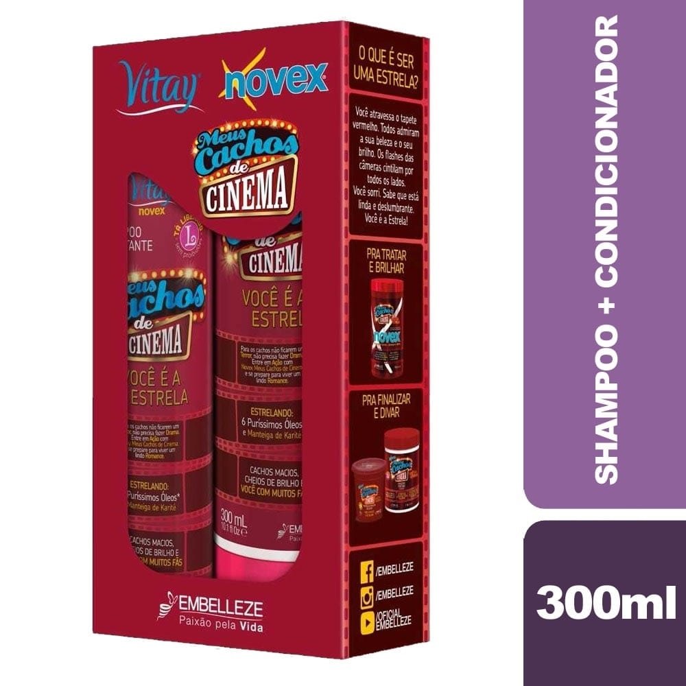 Kit com Shampoo + Condicionador Novex Meus Cachos de Cinema 300ml