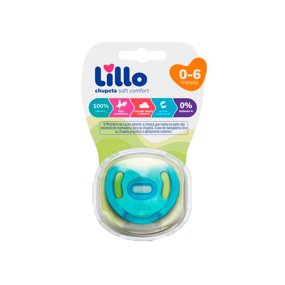 Chupeta Lillo Soft Comfort Anatomica Silicone Azul Tamanho 1