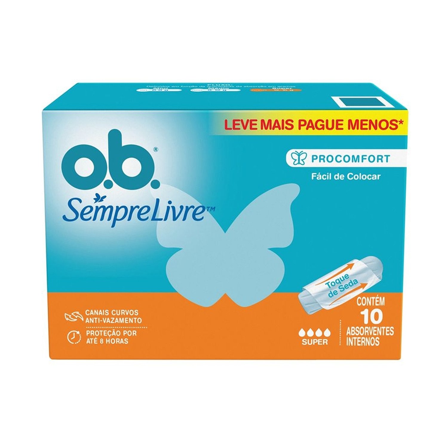 Absorvente O.B. Interno Sempre Livre Leve 10 Pague 8 - Embalagem com 10 Unidades
