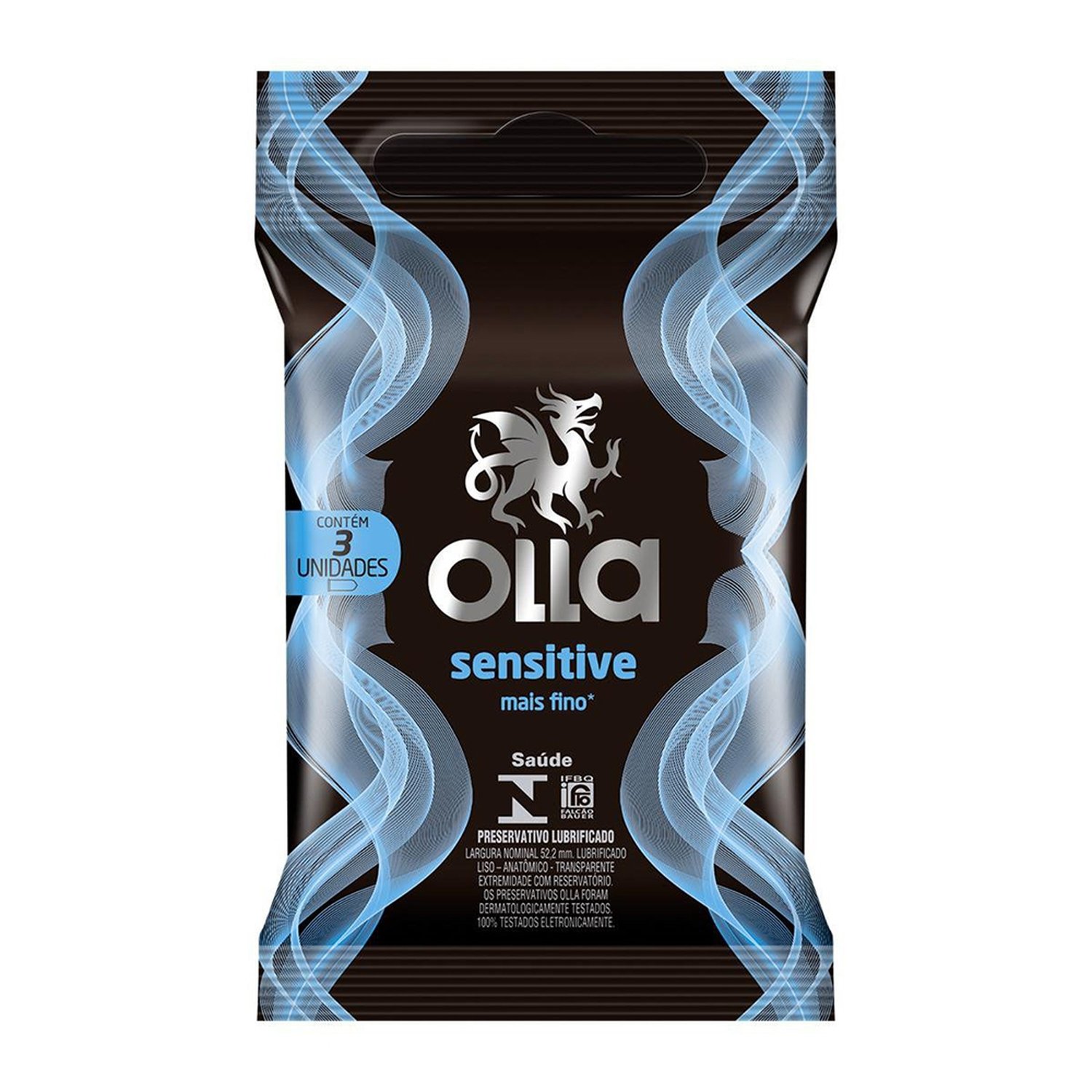 Preservativo Olla Lubrificado Sensitive - Embalagem com 3 Unidades