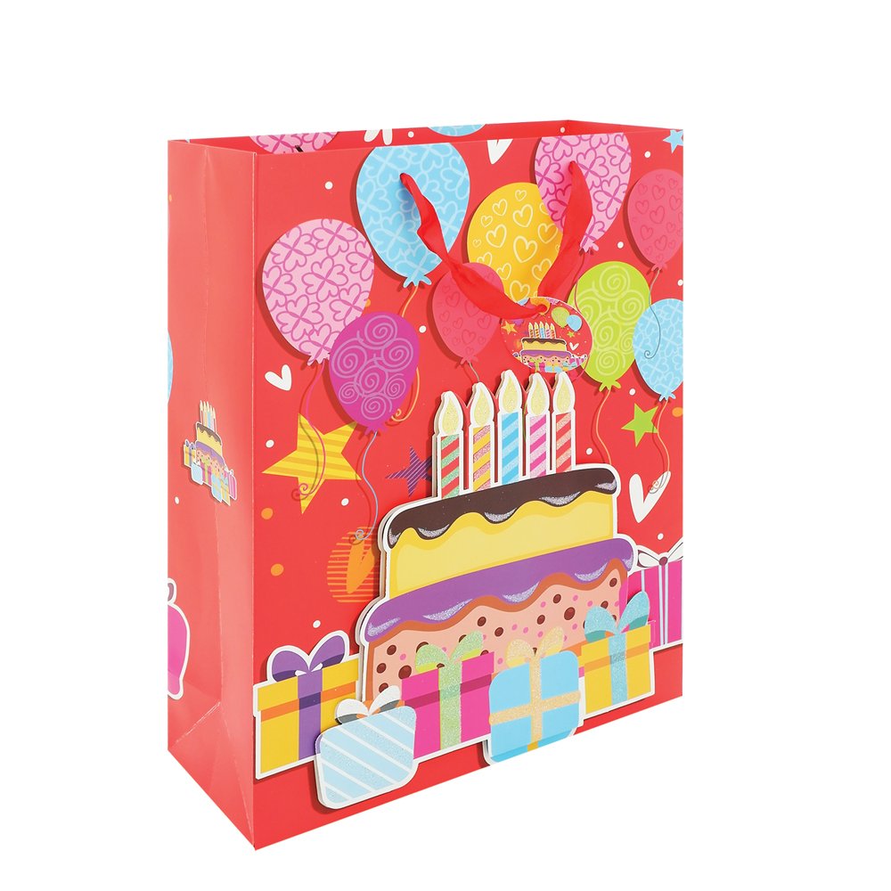 Sacola Papel Para Presente 30x42x12cm Holografica Birthday 3D