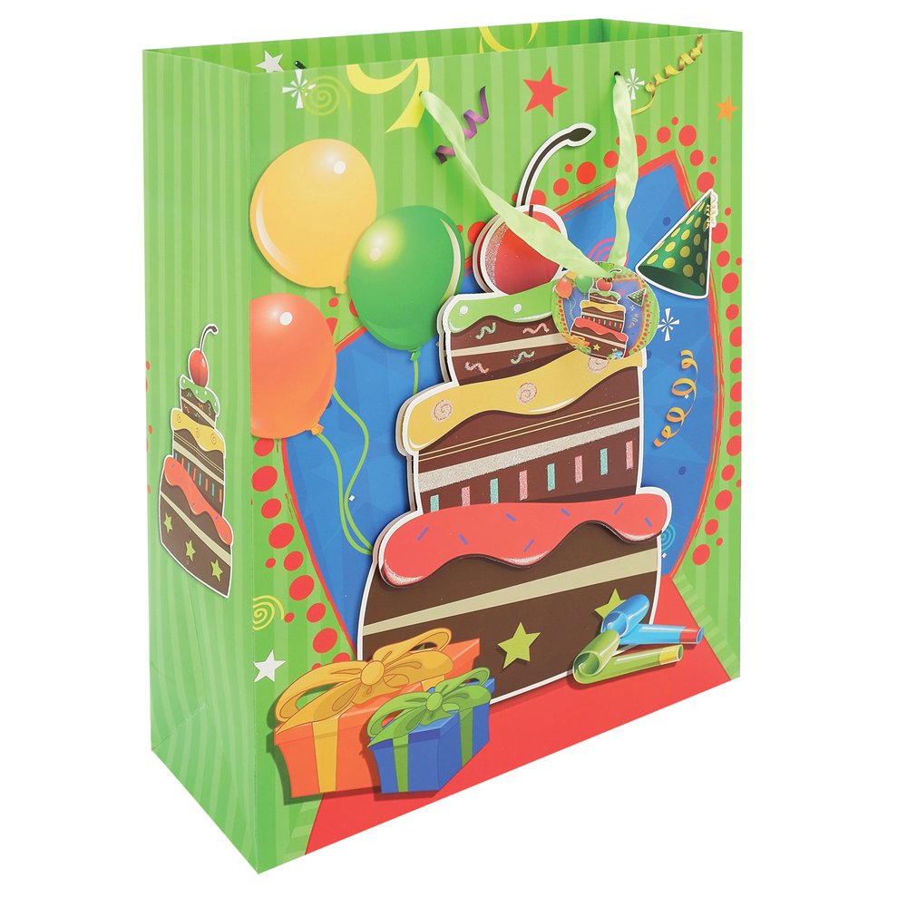 Sacola Papel Para Presente 30x42x12cm Holografica Birthday 3D